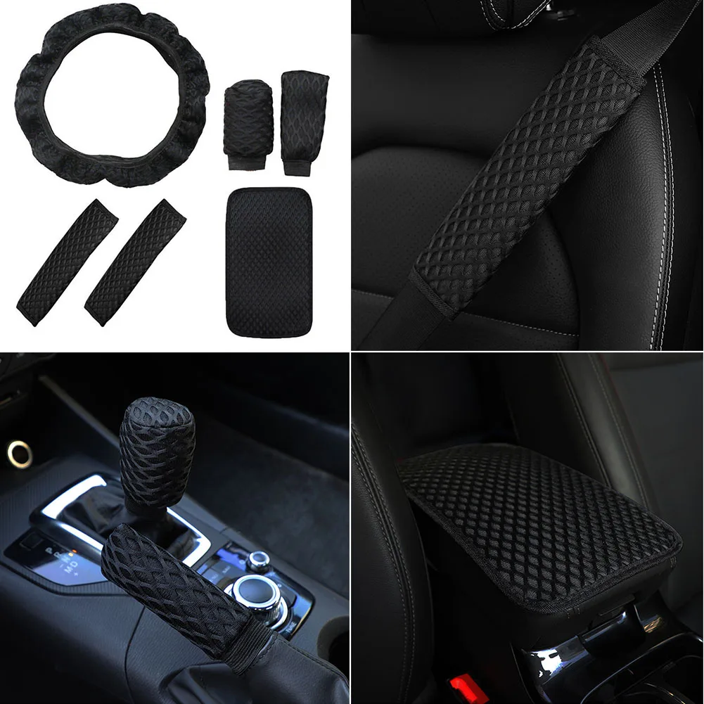 6PCS Black Dreathable Steering Wheel Cover Handbrake Gear Armrest Box Shoulder Strap 37-38CM Elasticity Easy Carry Install
6PCS Black Dreathable Steering Wheel Cover Handbrake Gear Armrest Box Shoulder Strap 37-38CM Elasticity Easy Carry Install