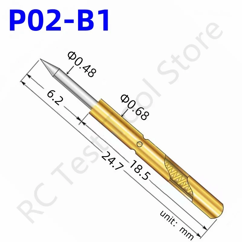 

20/100PCS P02-B1 Spring Test Probe Phosphor Bronze Nickel Plated PCB Probe Dia 0.68mm Length 24.70mm Probe Tool Test Pin P02-B