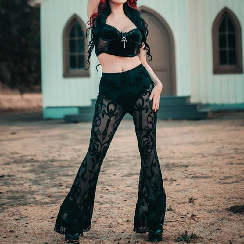 Black Sexy Lace Floral Flare Pants Women Gothic Club High Waist Skinny Fit Trousers Female Fashion Slim Fit Long Pants 2022
Black Sexy Lace Floral Flare Pants Women Gothic Club High Waist Skinny Fit Trousers Female Fashion Slim Fit Long Pants 2022