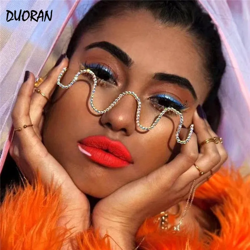 Women Diamond Wave Shape Design Sunglasses Rhinestone Decor Glasses Frame For Women Wave Shaped Wire Glasses For Men Eyewear 
Women Diamond Wave Shape Design Sunglasses Rhinestone Decor Glasses Frame For Women Wave Shaped Wire Glasses For Men Eyewear