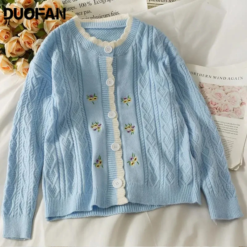 DUOFAN Vintage Knitted Cardigans Flower Embroidery Loose Single-breasted Sweaters Coat Casual Sweet Women Sweater Streetwear
DUOFAN Vintage Knitted Cardigans Flower Embroidery Loose Single-breasted Sweaters Coat Casual Sweet Women Sweater Streetwear
