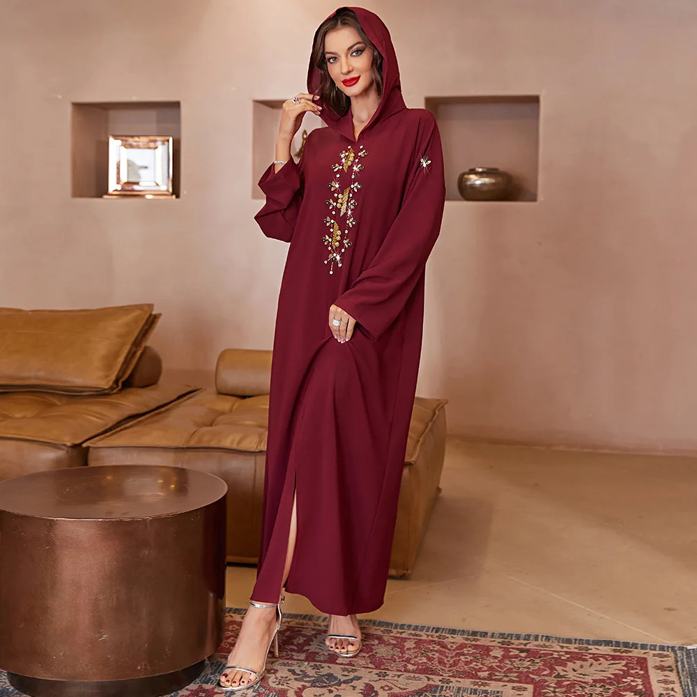 Dress Burgundy Hooded Hand Sewn Diamond Party Dress Elegant Long Dress 2022 New Fashion Ramadan Dresses Muslim Eid Mubarak Abaya
Dress Burgundy Hooded Hand Sewn Diamond Party Dress Elegant Long Dress 2022 New Fashion Ramadan Dresses Muslim Eid Mubarak Abaya