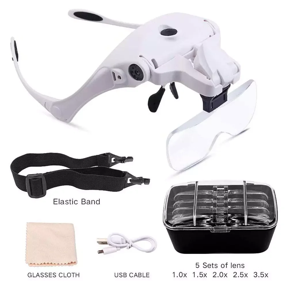 NEW2023 1Pcs Hands Free Headband Magnifying Glass USB Charging Head Magnifier With LED Light Jewelry 5 Lenses 1.0X 1.5X 2.0X 2.5 
NEW2023 1Pcs Hands Free Headband Magnifying Glass USB Charging Head Magnifier With LED Light Jewelry 5 Lenses 1.0X 1.5X 2.0X 2.5