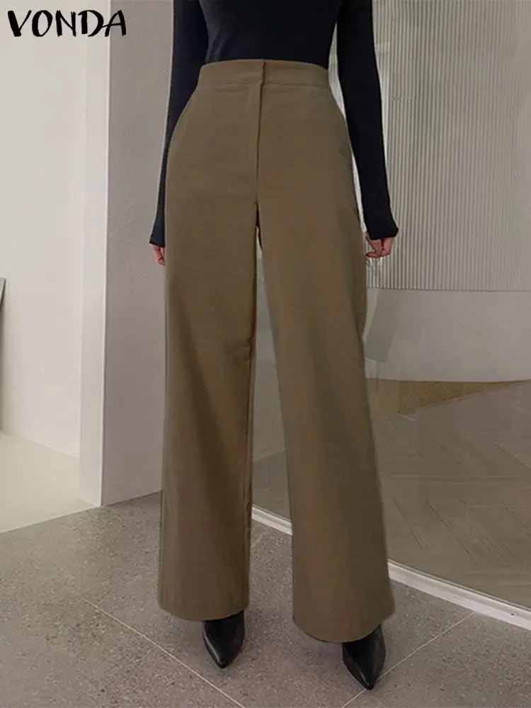 

VONDA Elegant Women Corduroy Pants 2023 High Waist Zipper Long Trousers Casual Loose Solid Color Straight OL Style Pantalones