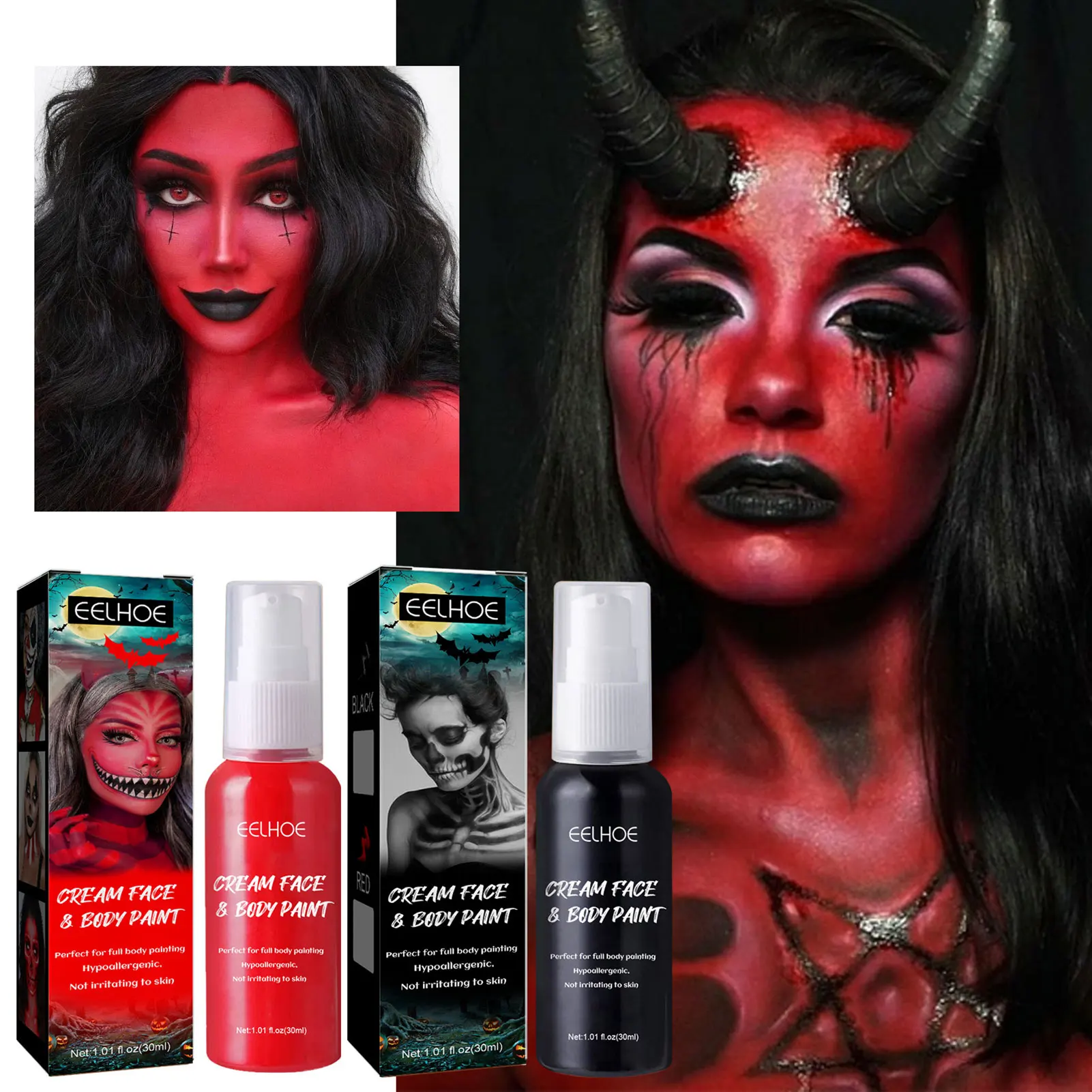 Black Face Body Paint Halloween Cosplay Makeup Kit Face Painting Kits Adult Full Coverage Water Based Face Painting Red/Black
Black Face Body Paint Halloween Cosplay Makeup Kit Face Painting Kits Adult Full Coverage Water Based Face Painting Red/Black