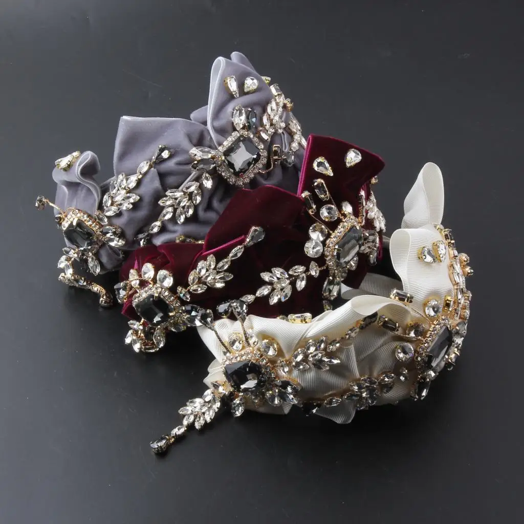 

New Luxury Heavy Handmade Bridal Hair Bow Crystal Rhinestone Headpiece Baroque Hairband Summer Accessories 455
