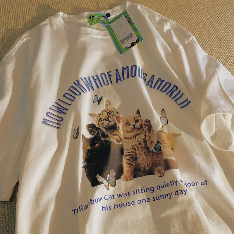Hong Kong Style Fun Cat Pure Cotton Short Sleeved T-shirt for Men and Women Insets Korean Version Loose Half Sleeved Couple Top
Hong Kong Style Fun Cat Pure Cotton Short Sleeved T-shirt for Men and Women Insets Korean Version Loose Half Sleeved Couple Top