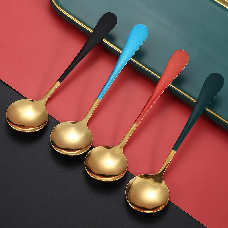 Durable Stainless Steel Spoon Two-tone Round Spoon Smooth Dessert Spoon Korean Style Coffee Spoons Kitchen Suppies 2022 New
Durable Stainless Steel Spoon Two-tone Round Spoon Smooth Dessert Spoon Korean Style Coffee Spoons Kitchen Suppies 2022 New