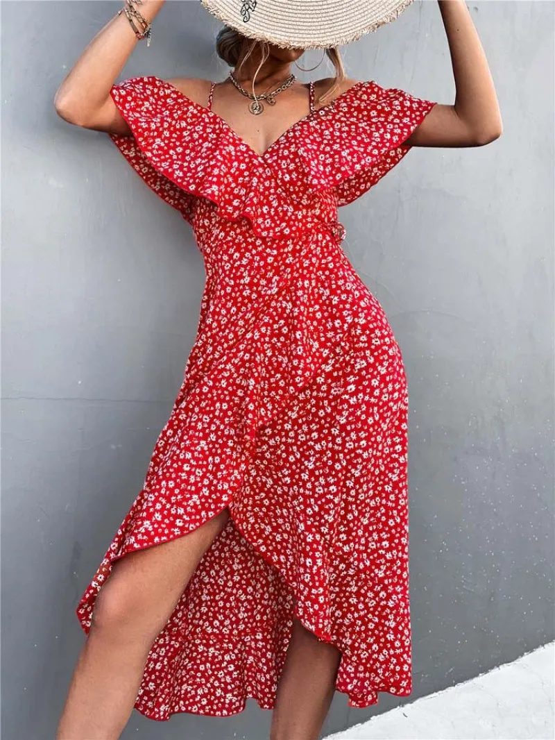 2022 Summer Ladies Deep V Neck Spaghetti Strap Flower Party Dress For Women Long Floral Dress Women Elegant Ruffle Maxi Dress
2022 Summer Ladies Deep V Neck Spaghetti Strap Flower Party Dress For Women Long Floral Dress Women Elegant Ruffle Maxi Dress