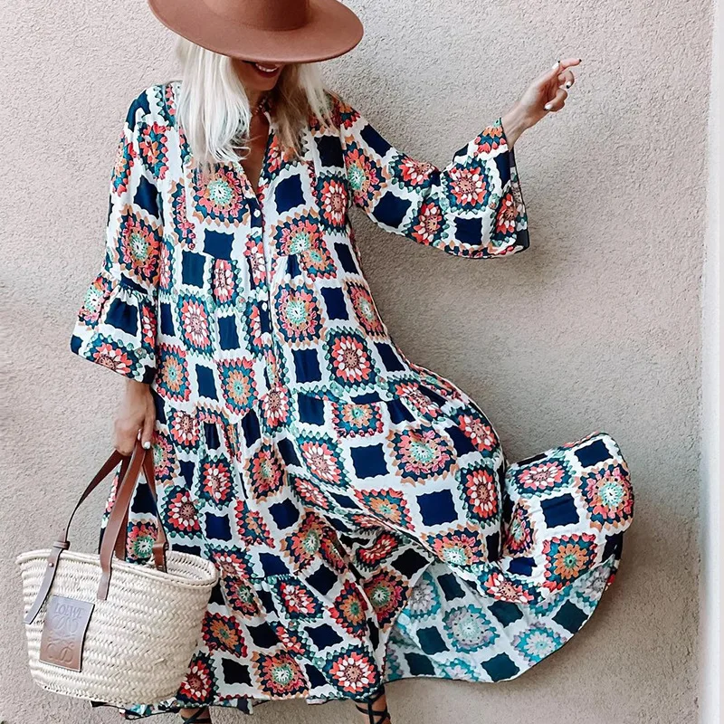 Summer Long Dress 2022 New Fashion Print Flare Sleeves Swing Dress Women's Dress
Summer Long Dress 2022 New Fashion Print Flare Sleeves Swing Dress Women's Dress