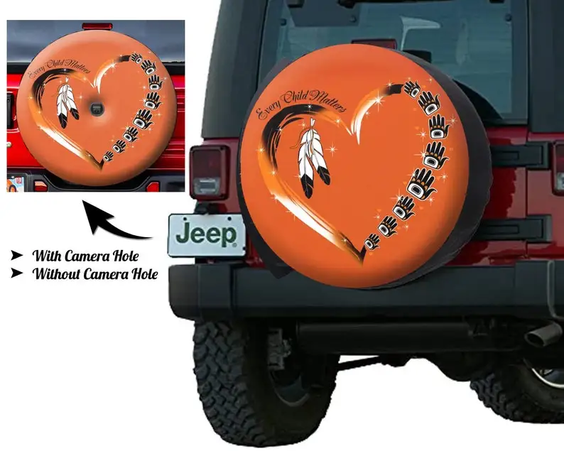 

Every Child Matters Spare Tire Cover, Awareness for Indigenous, Orange Day Spare Tire Cover for Jeep, SUV With or Without Backup
