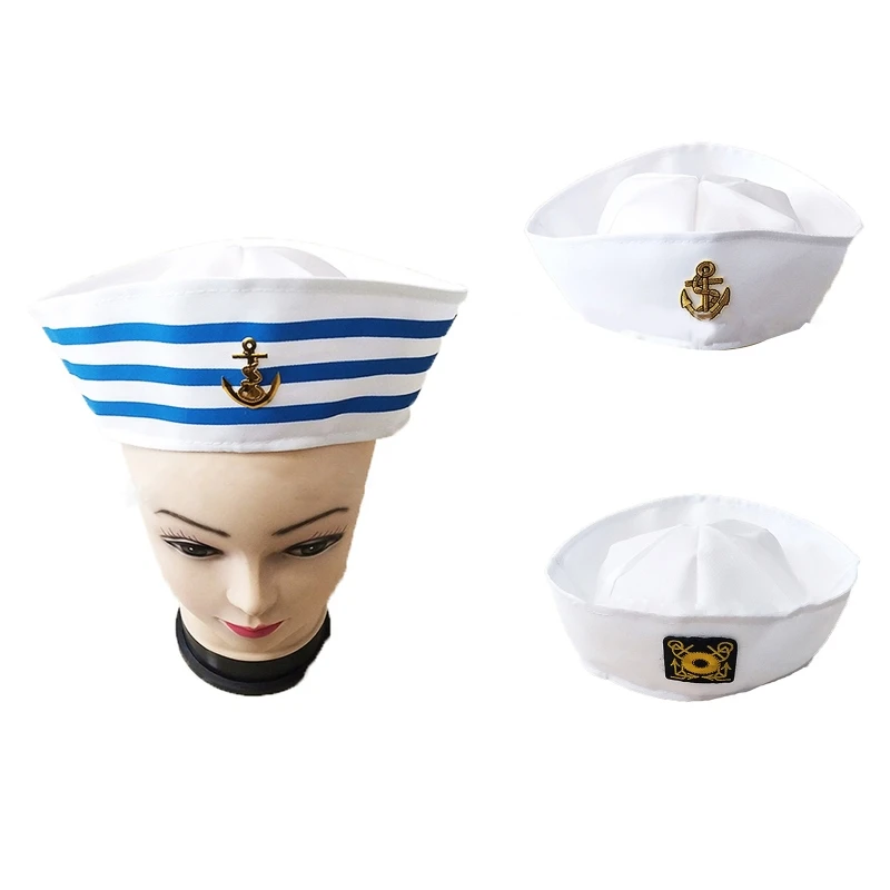 

Delicate Stage Military Hat White Captain Sailor Hat Navy Marine Children Adult Cosplay Hat for Birthday Gatherings