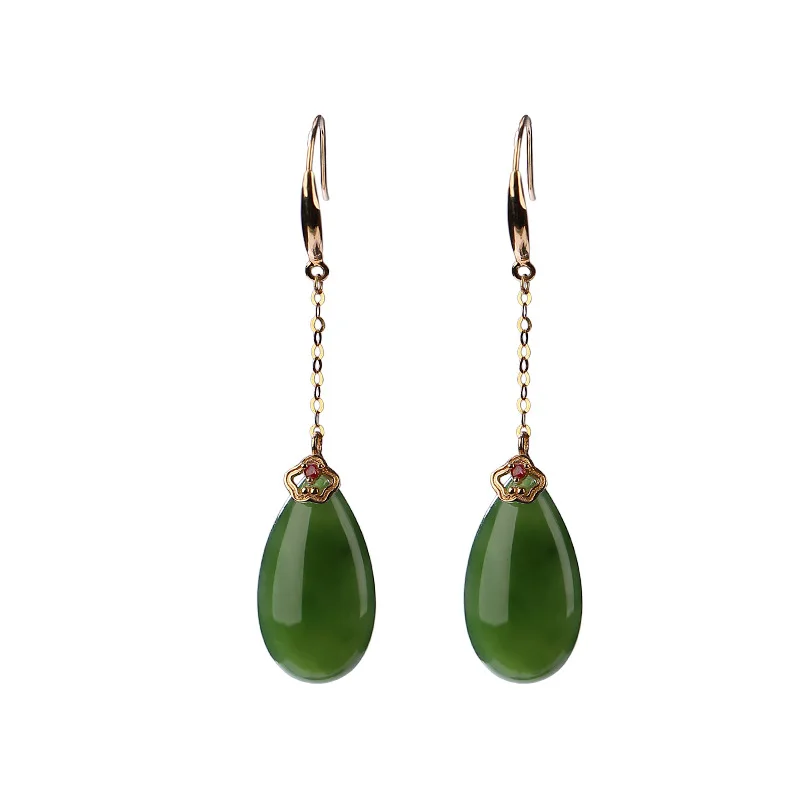 18K Gold Natural Hotan Jasper Earrings temperament long water drop shaped women's Earrings Ear Hook Earrings
18K Gold Natural Hotan Jasper Earrings temperament long water drop shaped women's Earrings Ear Hook Earrings
