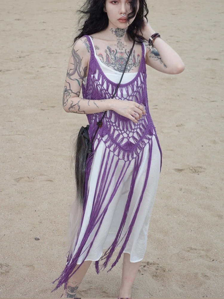 Purple Tassel Hollow-out Hand Crocheting Cut-out Retro Solid Color Pullover Outerwear Blouse Dress
Purple Tassel Hollow-out Hand Crocheting Cut-out Retro Solid Color Pullover Outerwear Blouse Dress