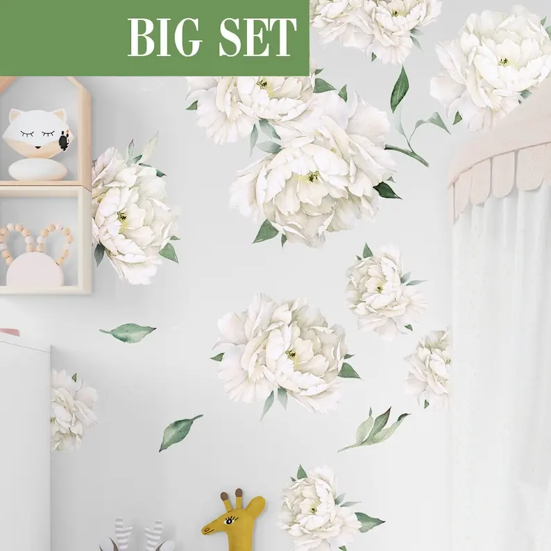 White Large Peonies Wall Decals, Peony Flowers Wall Decal Set, Peony Wall Stickers, Flower wall decals, Vintage Floral Wall Deca
White Large Peonies Wall Decals, Peony Flowers Wall Decal Set, Peony Wall Stickers, Flower wall decals, Vintage Floral Wall Deca