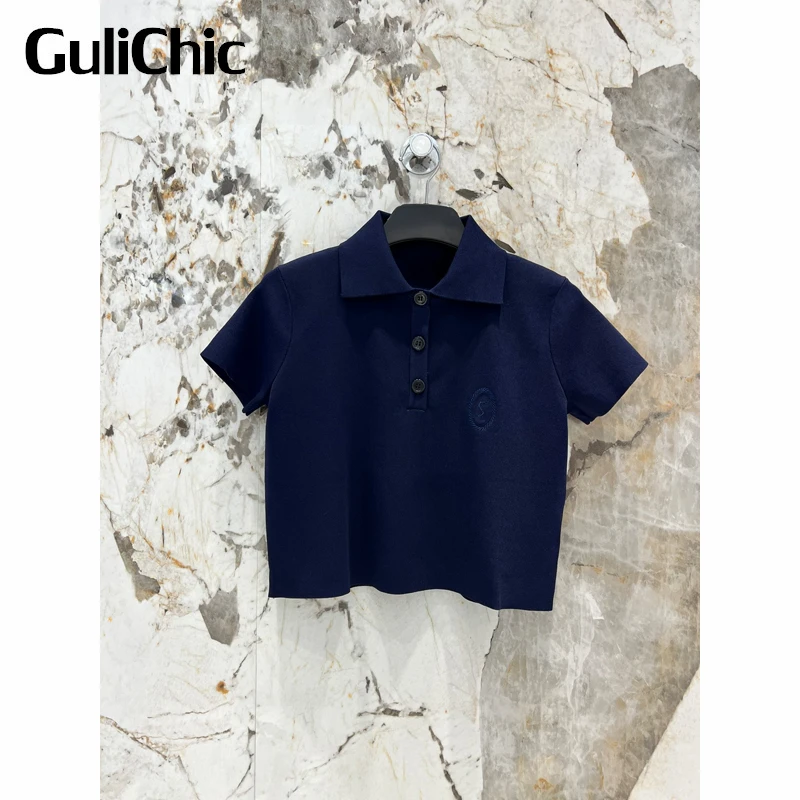 3.9 GuliChic Temperament Vintage Embroidery Letter Polo Collar Slim Short Knitted T-Shirt Women
3.9 GuliChic Temperament Vintage Embroidery Letter Polo Collar Slim Short Knitted T-Shirt Women