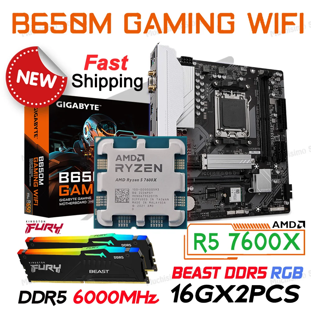 AMD RYZEN 5 7600X AM5 CPU Combo Gigabyte B650M GAMING WIFI DDR5 память AMD B650 материнская плата am5 для настольного ПК Kingston ram RGB 7600X
AMD RYZEN 5 7600X AM5 CPU Combo Gigabyte B650M GAMING WIFI DDR5 память AMD B650 материнская плата am5 для настольного ПК Kingston ram RGB 7600X