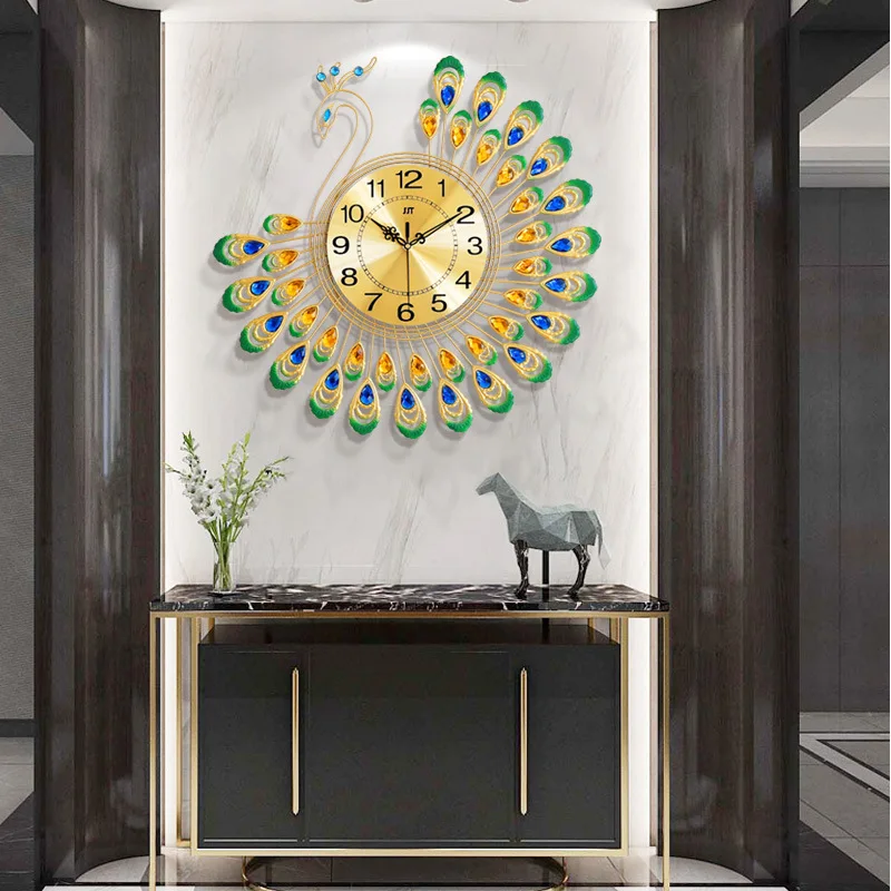 

TickTockery Large 3D Peacock Shape Wall Clock Iron Modern Non Ticking Silent Clock For Living Room Decor Non-Ticking Kitchen