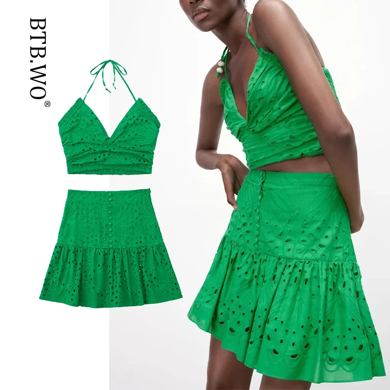 BTB.WO Women Fashion With Ruffled Embroidery Cropped Tops And High Elastic Waist Midi Skirt Woman 2 Pieces Sets
BTB.WO Women Fashion With Ruffled Embroidery Cropped Tops And High Elastic Waist Midi Skirt Woman 2 Pieces Sets
