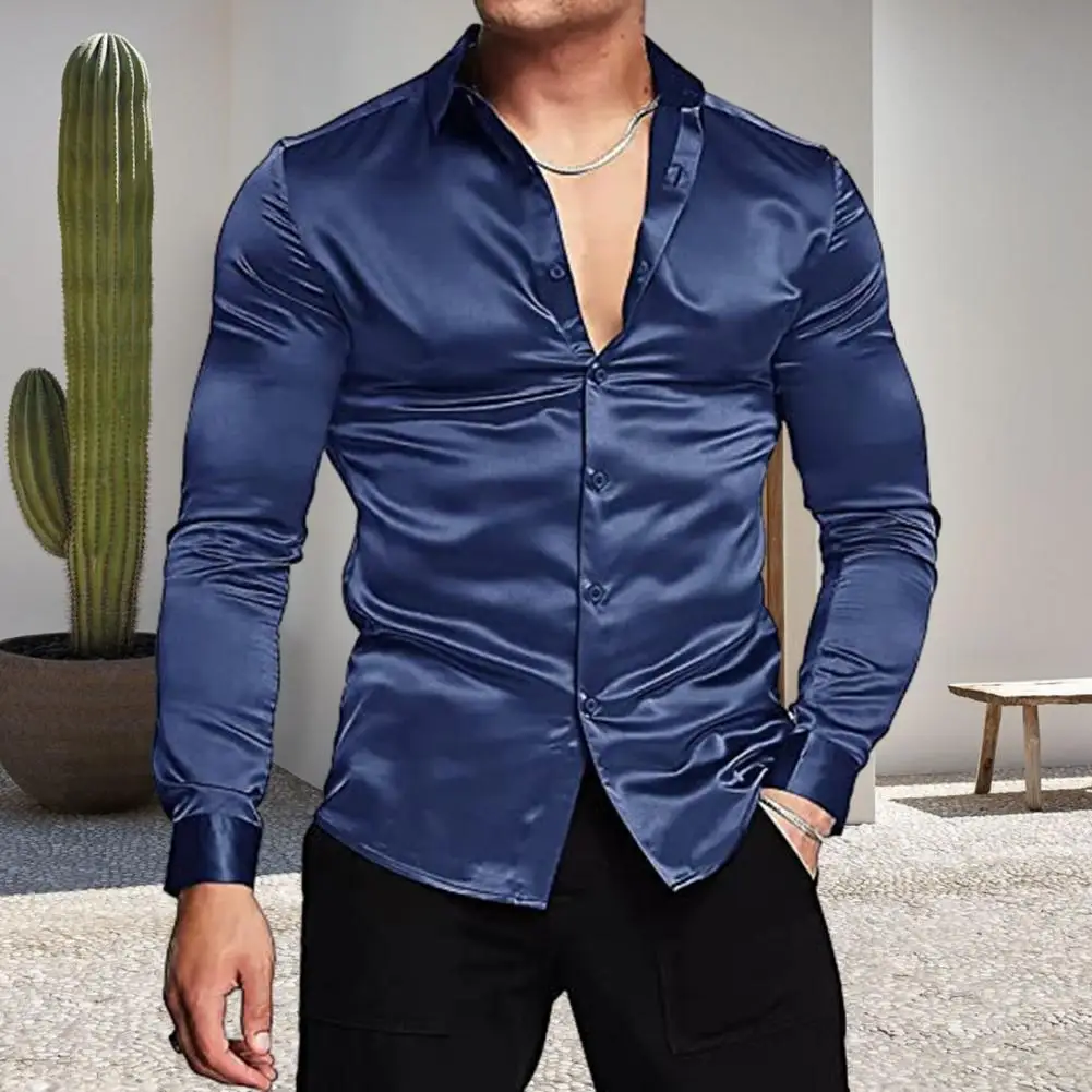 Stylish Men Shirt Stylish Men's Slim Fit Satin Shirts Solid Color Lapel Tops with Long Sleeves Button Down/up Design for Casual
Stylish Men Shirt Stylish Men's Slim Fit Satin Shirts Solid Color Lapel Tops with Long Sleeves Button Down/up Design for Casual