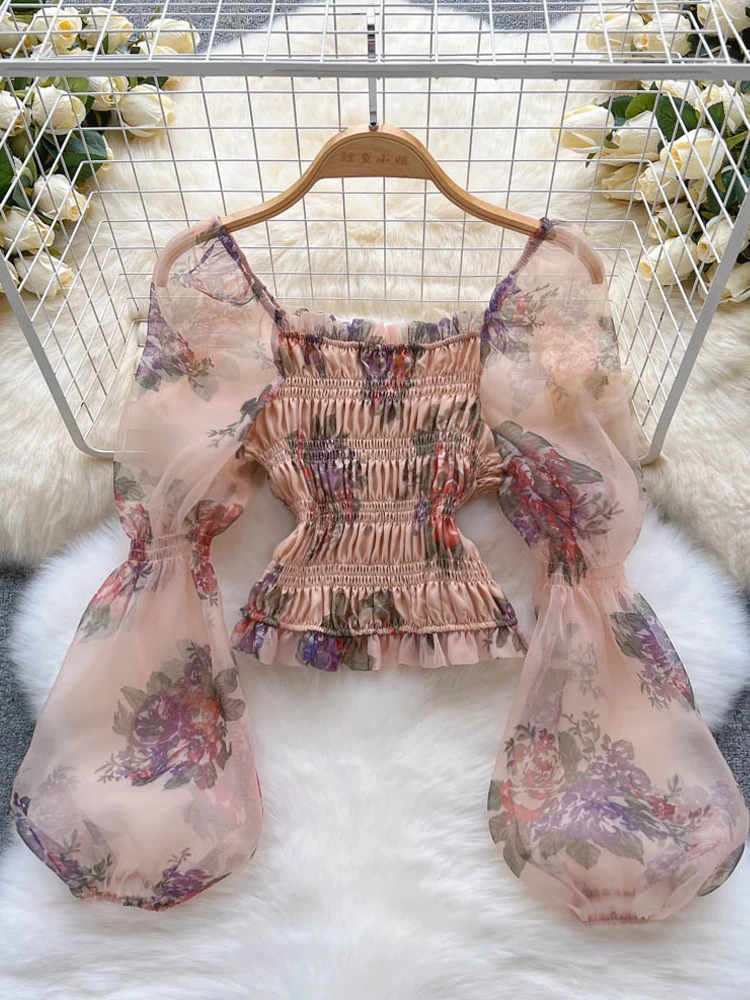 YuooMuoo Romantic Flower Print Women Blouses Elegant Mesh Puff Sleeve Slim Elastic Ruched Waist Female Short Shirts Tops
YuooMuoo Romantic Flower Print Women Blouses Elegant Mesh Puff Sleeve Slim Elastic Ruched Waist Female Short Shirts Tops