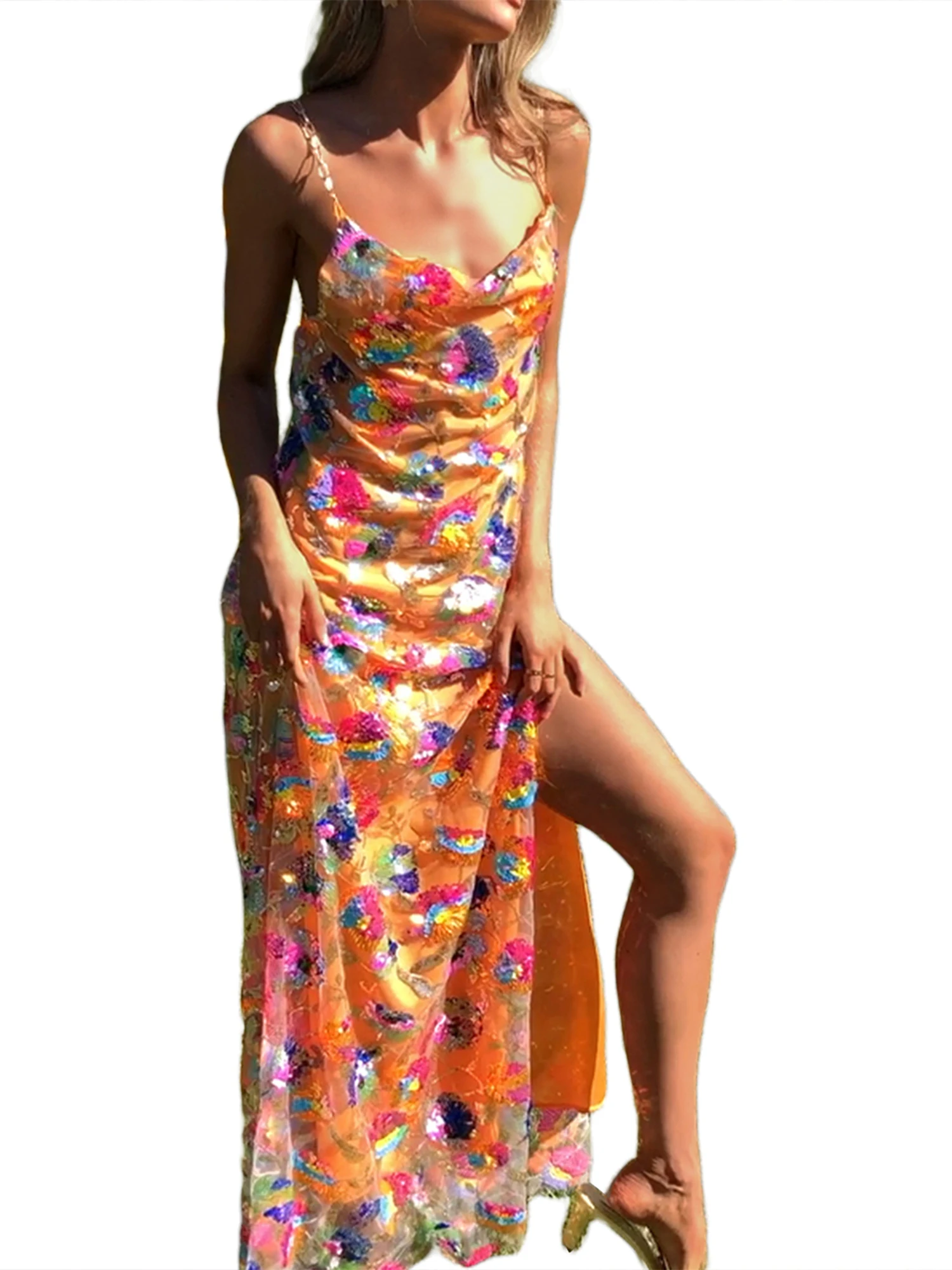 

Glamorous Goddess Women s Elegant Maxi Dress with Embellished Sequin Bodice and Flowy Chiffon Skirt