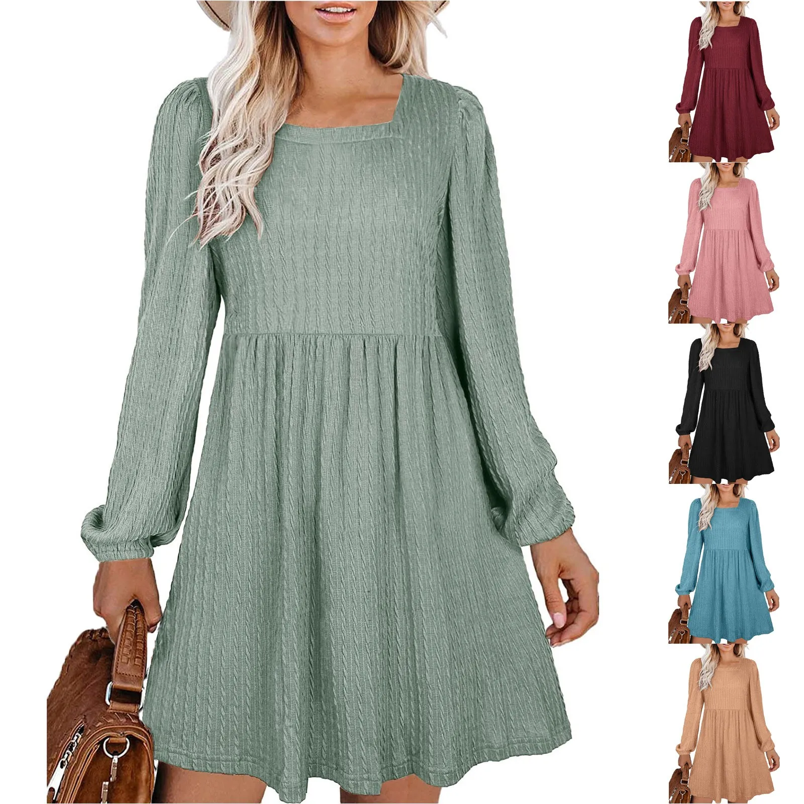 Womens Knit Dress Square Neck Long Sleeve Knee Length Dresses Teen Winter Party Dresses
Womens Knit Dress Square Neck Long Sleeve Knee Length Dresses Teen Winter Party Dresses