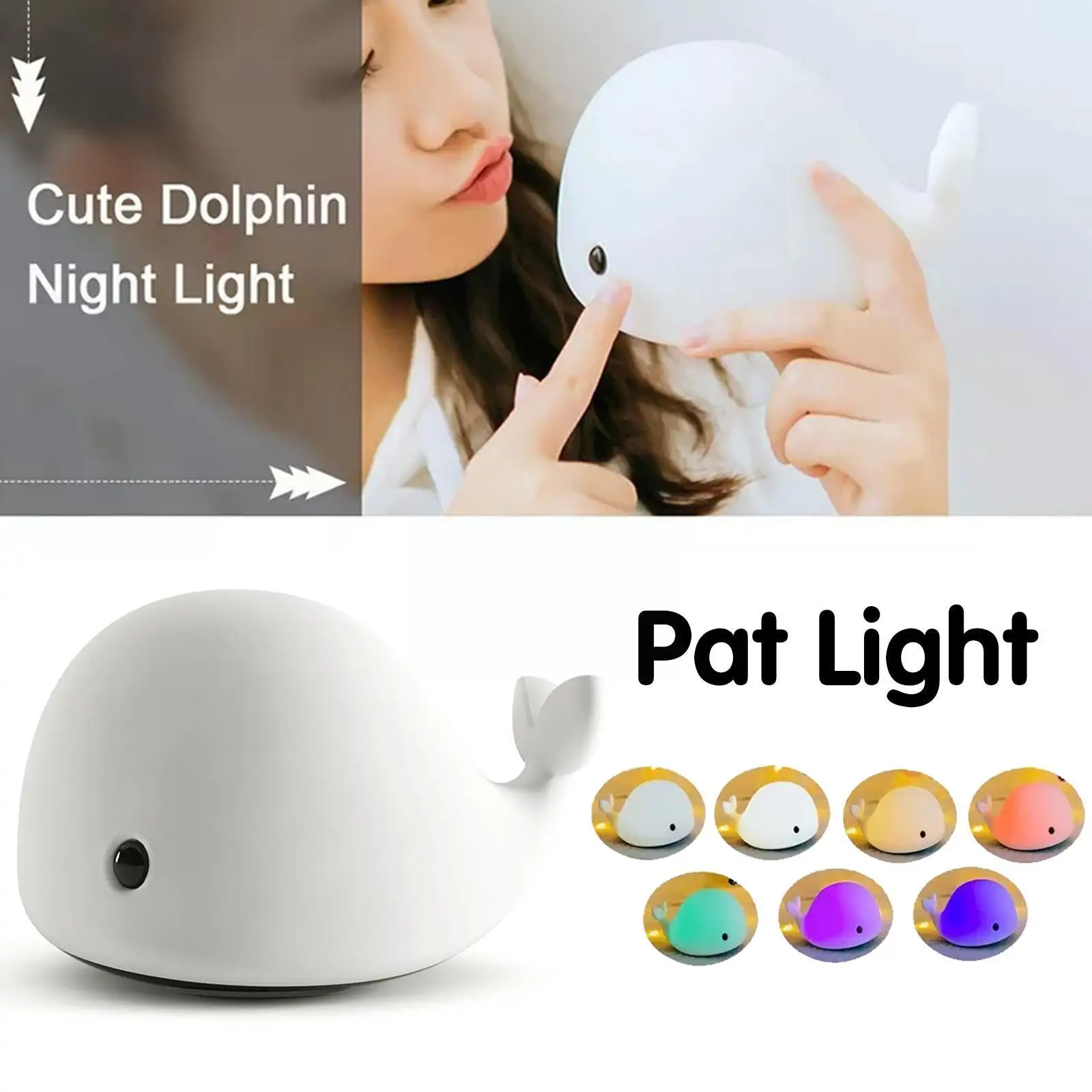 

Little Whale Shape Night Light Cute Shape LED Bedside Children's Colorful Changing Dolphin Silicone Room Color Cartoon Lamp S6F5