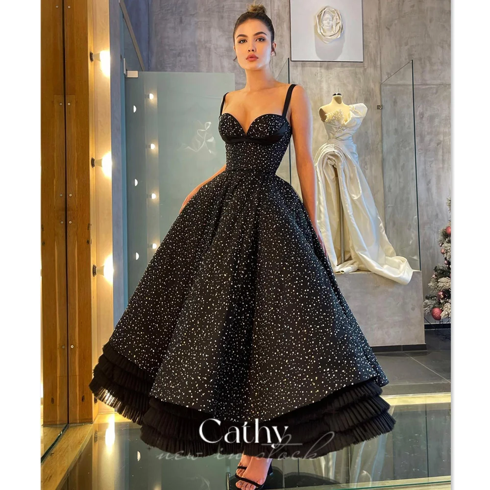 

Cathy Princess Snowflake Prom Dress Black Spaghetti Strap Evening dress Ball Gown فستان سهرة Sweet Party Dresses