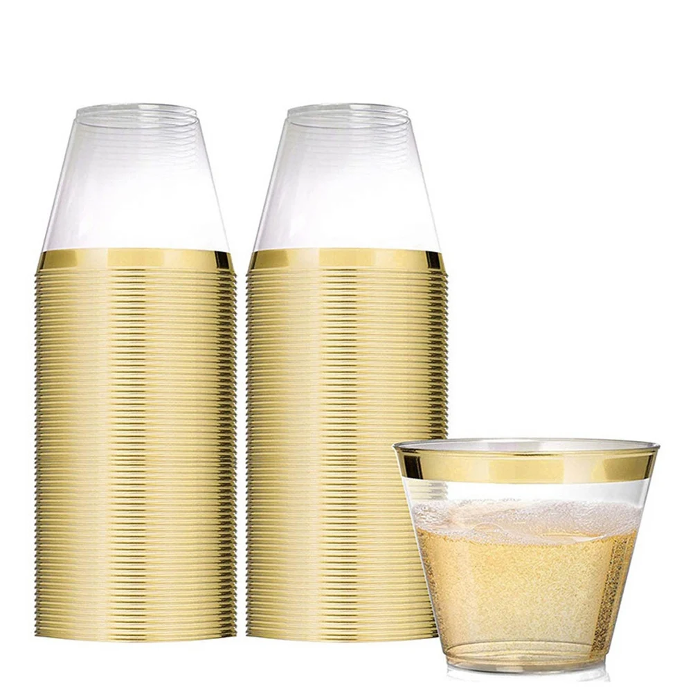 Golden Plastic Cups 9 Oz Disposable Cup Plastic Wine Glass Party Cups Transparent Plastic Cup for Parties
Golden Plastic Cups 9 Oz Disposable Cup Plastic Wine Glass Party Cups Transparent Plastic Cup for Parties