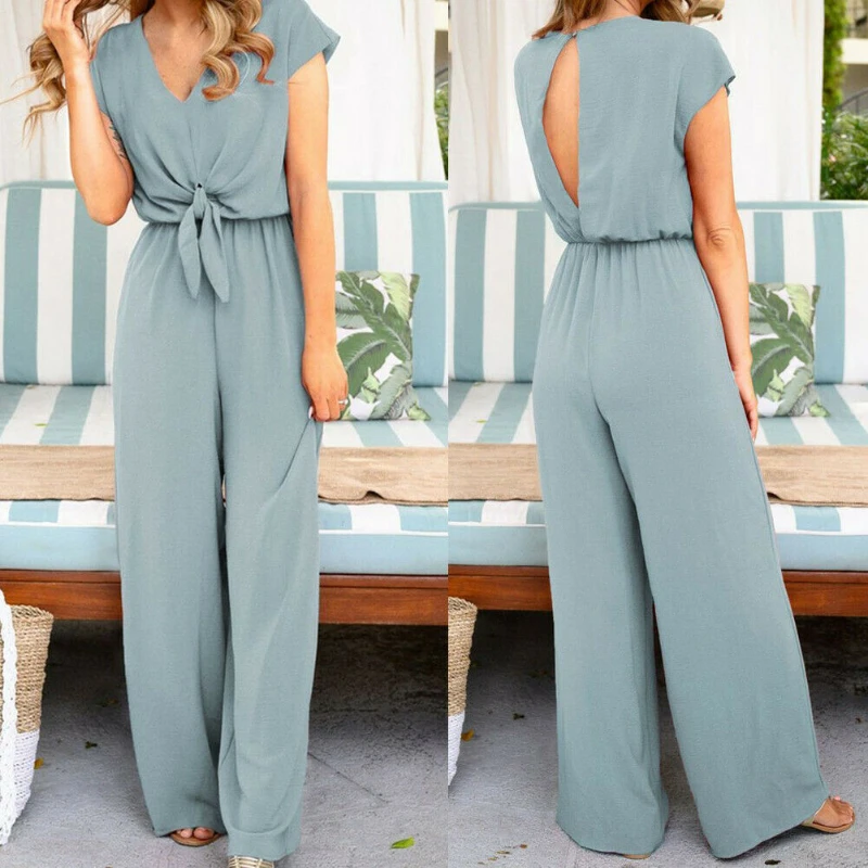 2022 Women Ladies Summer Short Sleeve Playsuit Long Pant Solid Backless V Neck Party Jumpsuit Romper Trousers
2022 Women Ladies Summer Short Sleeve Playsuit Long Pant Solid Backless V Neck Party Jumpsuit Romper Trousers
