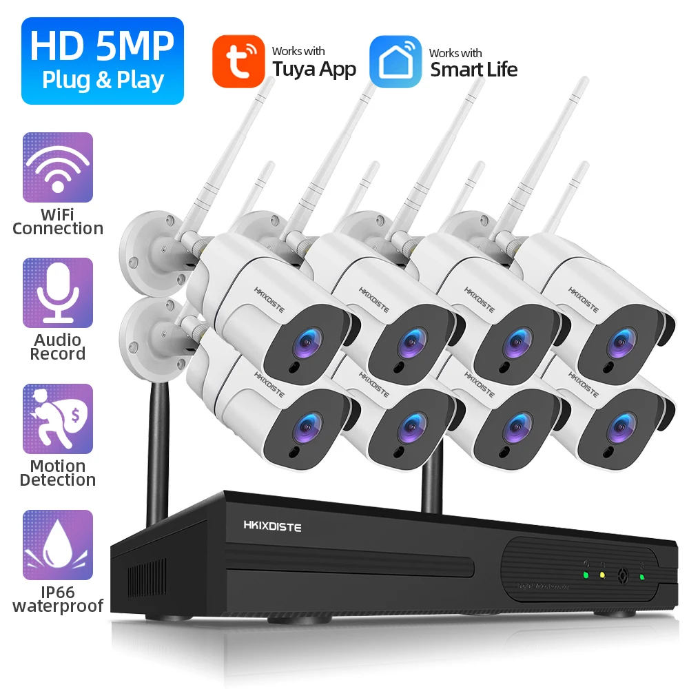 H.265 8CH Wireless CCTV Security System 5MP Tuya Wifi NVR Kit Outdoor Waterproof Bullet IP Camera Video Surveillance Kit Home
H.265 8CH Wireless CCTV Security System 5MP Tuya Wifi NVR Kit Outdoor Waterproof Bullet IP Camera Video Surveillance Kit Home