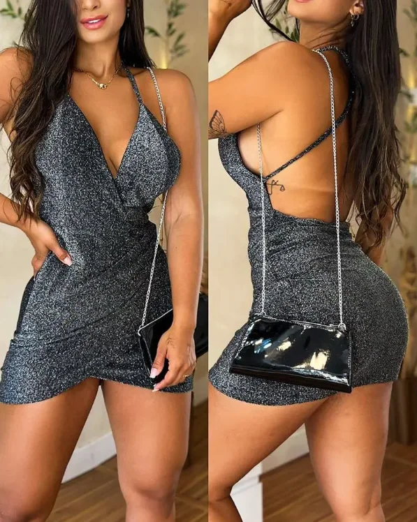 Women's Summer Dress Grey Crisscross Backless Glitter Halter Bodycon Dress Elegant Evening Dresses Vestidos De Fi
Women's Summer Dress Grey Crisscross Backless Glitter Halter Bodycon Dress Elegant Evening Dresses Vestidos De Fi