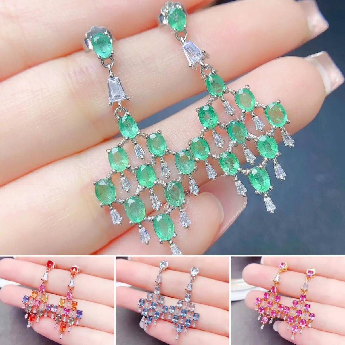 FS Natural Color Sapphire/Topaz/Emerald Luxury Earrings S925 Pure Silver Fine Fashion Wedding Charm Jewelry Women's MeiBaPJ
FS Natural Color Sapphire/Topaz/Emerald Luxury Earrings S925 Pure Silver Fine Fashion Wedding Charm Jewelry Women's MeiBaPJ
