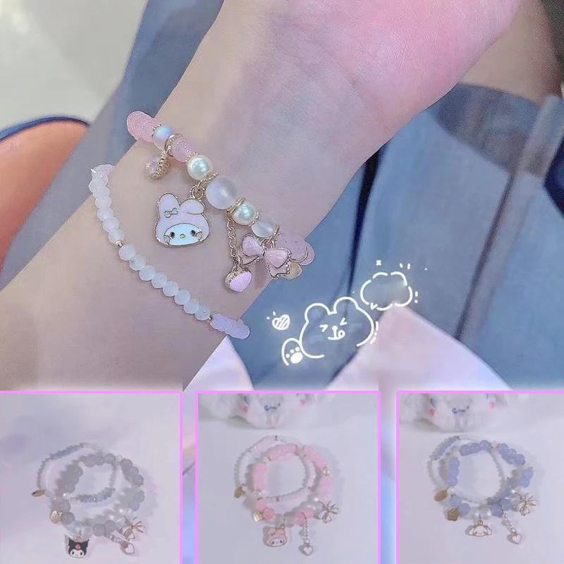 

Kuromi Beaded Crystal Bracelet Sanrios Cinnamoroll Anime Sweet Kawaii Fashion Shiny Cartoon My Melody Soft Girl Girlfriend Gift