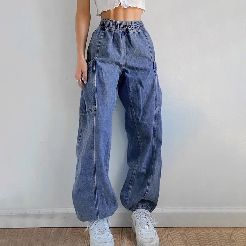 Hot sale Jeans Elastic High Waist Button Pocket Denim Pants Streetwear Harem Sweatpants Women Baggy Basic Cargo Pants
Hot sale Jeans Elastic High Waist Button Pocket Denim Pants Streetwear Harem Sweatpants Women Baggy Basic Cargo Pants