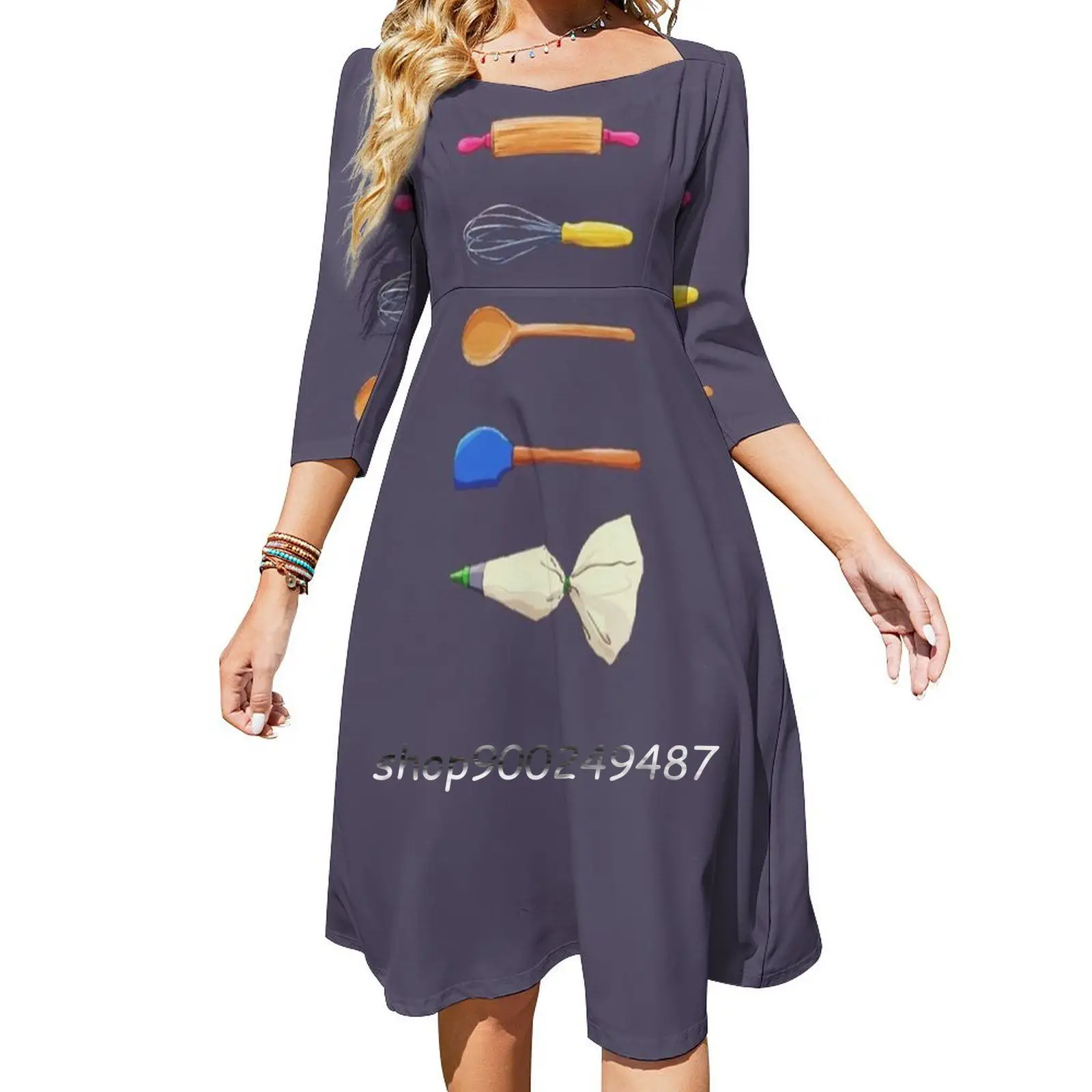 Посуда для выпечки, платье с квадратным вырезом, милое летнее платье, женское элегантное платье с принтом «лопатка», резиновый шпатель, венч... 
Посуда для выпечки, платье с квадратным вырезом, милое летнее платье, женское элегантное платье с принтом «лопатка», резиновый шпатель, венч...