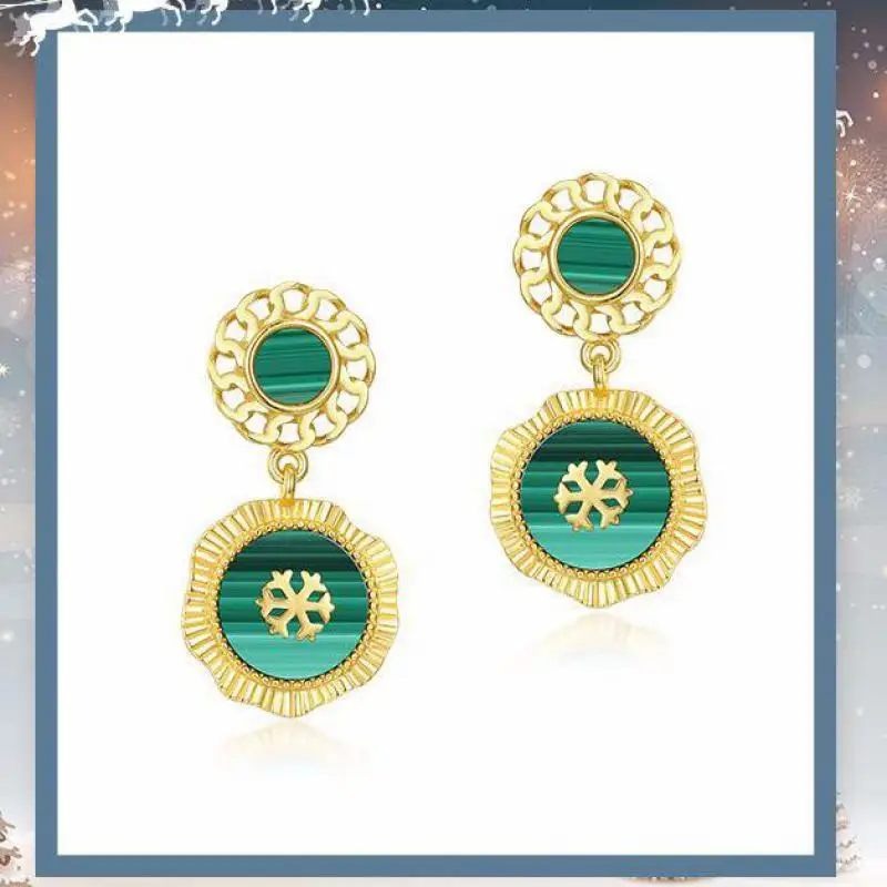 Natural Malachite Earrings S925 Sterling Silver 10k Gold Plated Malachite Stone Snowflake Drop Earring Women Christmas Jewelry
Natural Malachite Earrings S925 Sterling Silver 10k Gold Plated Malachite Stone Snowflake Drop Earring Women Christmas Jewelry