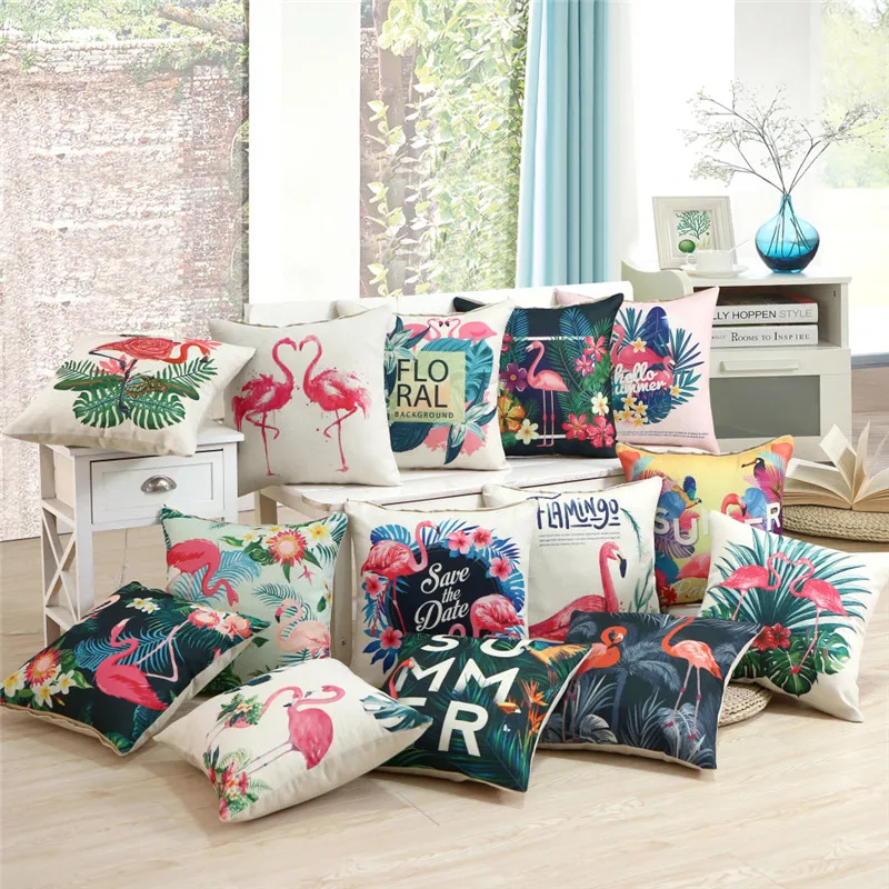 

45x45cm Flamingo Flower Tropical Plant Printed Sofa Cushion Cover Home Decoration Throw Pillowcase