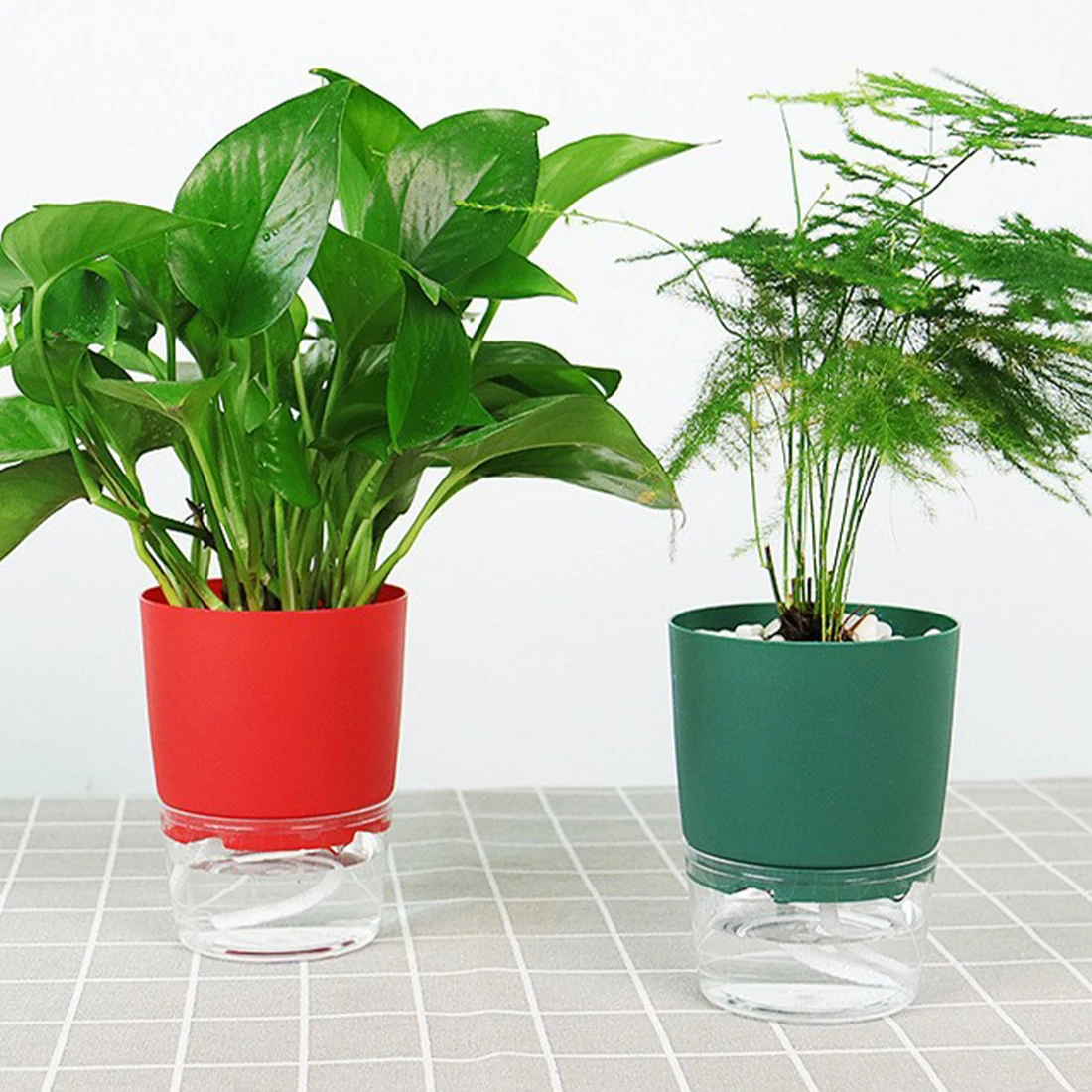 

Transparent Flower Pots Round Hydroponics Plant Pot Vase Self-absorbent Water Planter Home Bonsai Indoor Modern Tabletop Decor