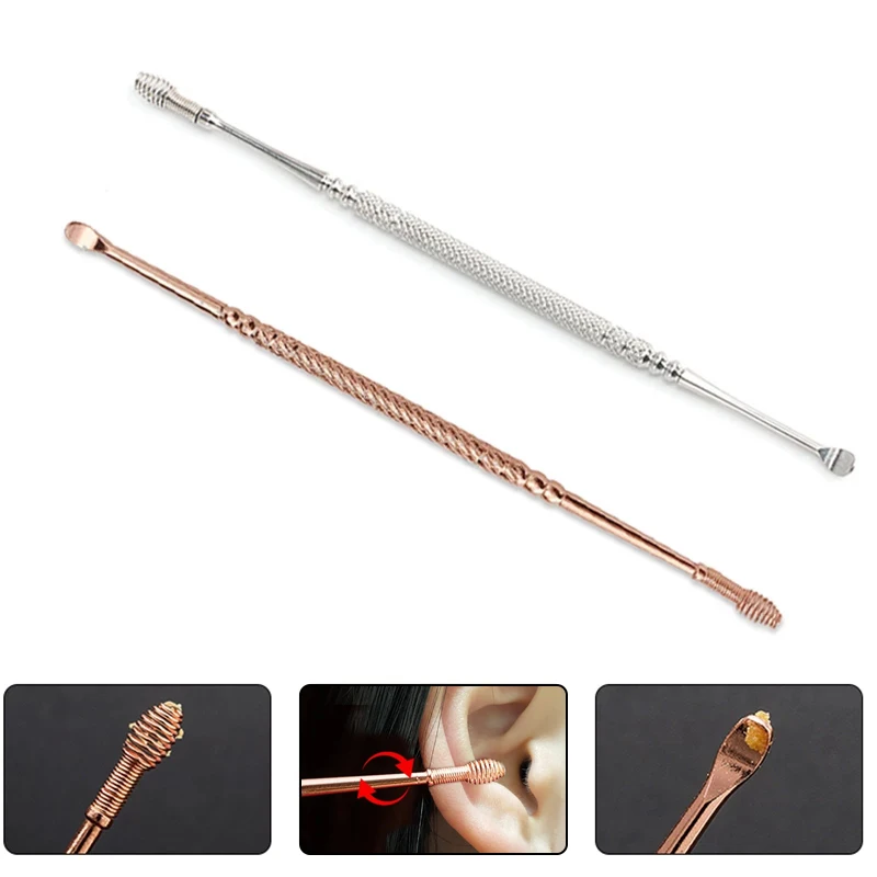 

Stainless Steel Ear Pick Wax Remover Curette Ear Scoop Spoon Portable Double-ended Spiral Design Earwax Clean Tool Health Care