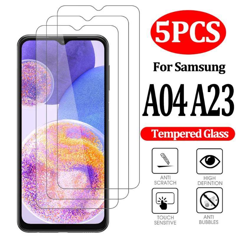5 шт., Защитная пленка для экрана Samsung Galaxy A23 A04, закаленное стекло HD, прозрачная твердость 9H, Защитная пленка для Galaxy A23 A04 2022
5 шт., Защитная пленка для экрана Samsung Galaxy A23 A04, закаленное стекло HD, прозрачная твердость 9H, Защитная пленка для Galaxy A23 A04 2022