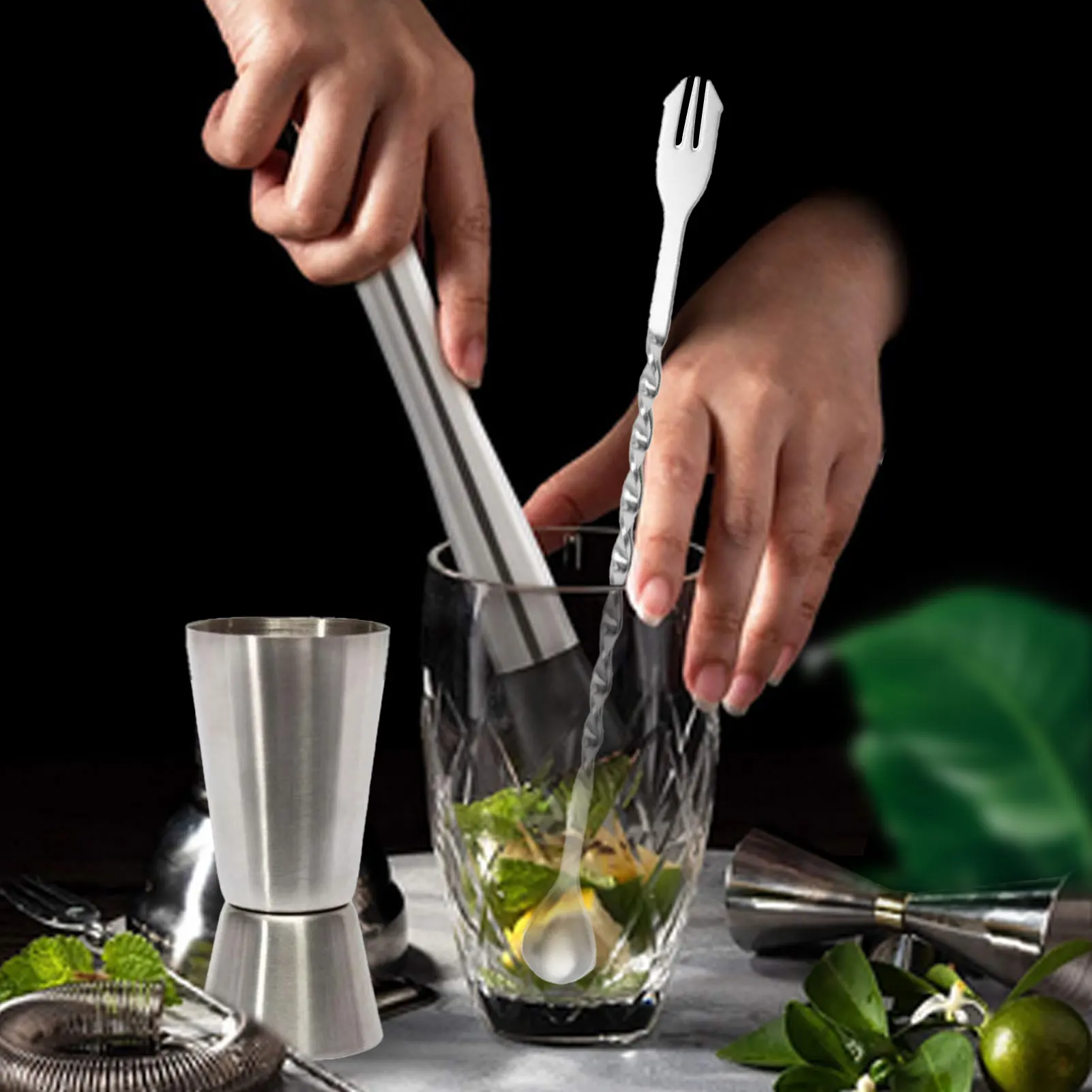 

Cocktail Muddler Set 3 In 1 Stainless Steel Home Bar Tool Set Bartender Set For Creating Delicious Mojitos