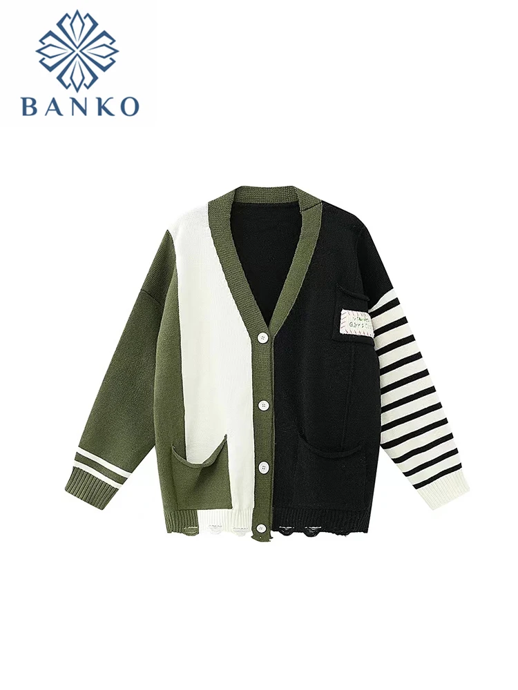 Autumn Winter Women New V-neck Contrast Color Patchwork Knitwear Loose Long Sleeve Design Casual Lady Knitted Cardigan Sweater
Autumn Winter Women New V-neck Contrast Color Patchwork Knitwear Loose Long Sleeve Design Casual Lady Knitted Cardigan Sweater