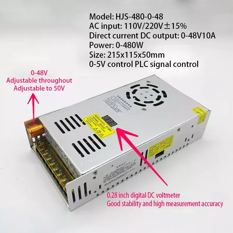 Power Supply Digital Display Adjustable Power Supply 0-48V 10A DC Regulated Switching Power Supply 480W S-480-0-48 Transformer
Power Supply Digital Display Adjustable Power Supply 0-48V 10A DC Regulated Switching Power Supply 480W S-480-0-48 Transformer