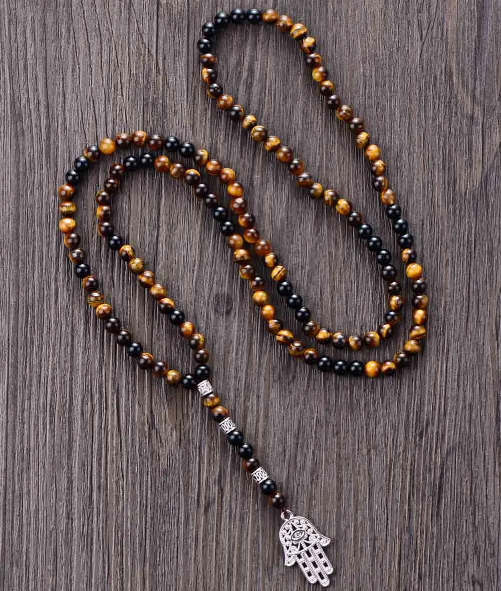 Men's Necklaces 6MM Tiger Eye Onyx Antique Beads Hamsa Fatima Hand Pendant Mens Rosary Necklace Man Couples Jewelry Bijou
Men's Necklaces 6MM Tiger Eye Onyx Antique Beads Hamsa Fatima Hand Pendant Mens Rosary Necklace Man Couples Jewelry Bijou