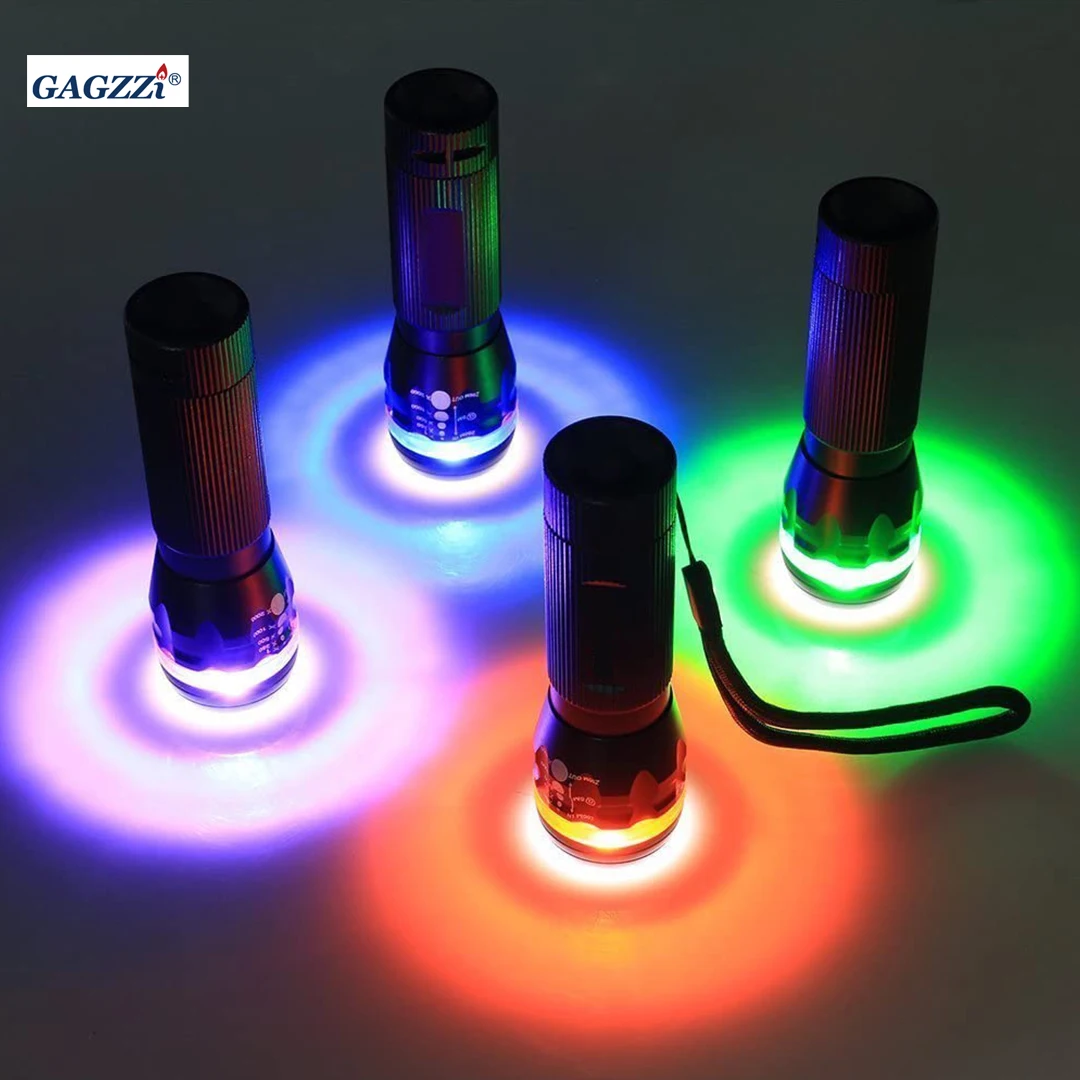 

Mini LED Torches 150 Lumen Zoom Pocket Flashlight with Colored Ring 3 Modes Adjustable 4 Pcs Outdoor Light