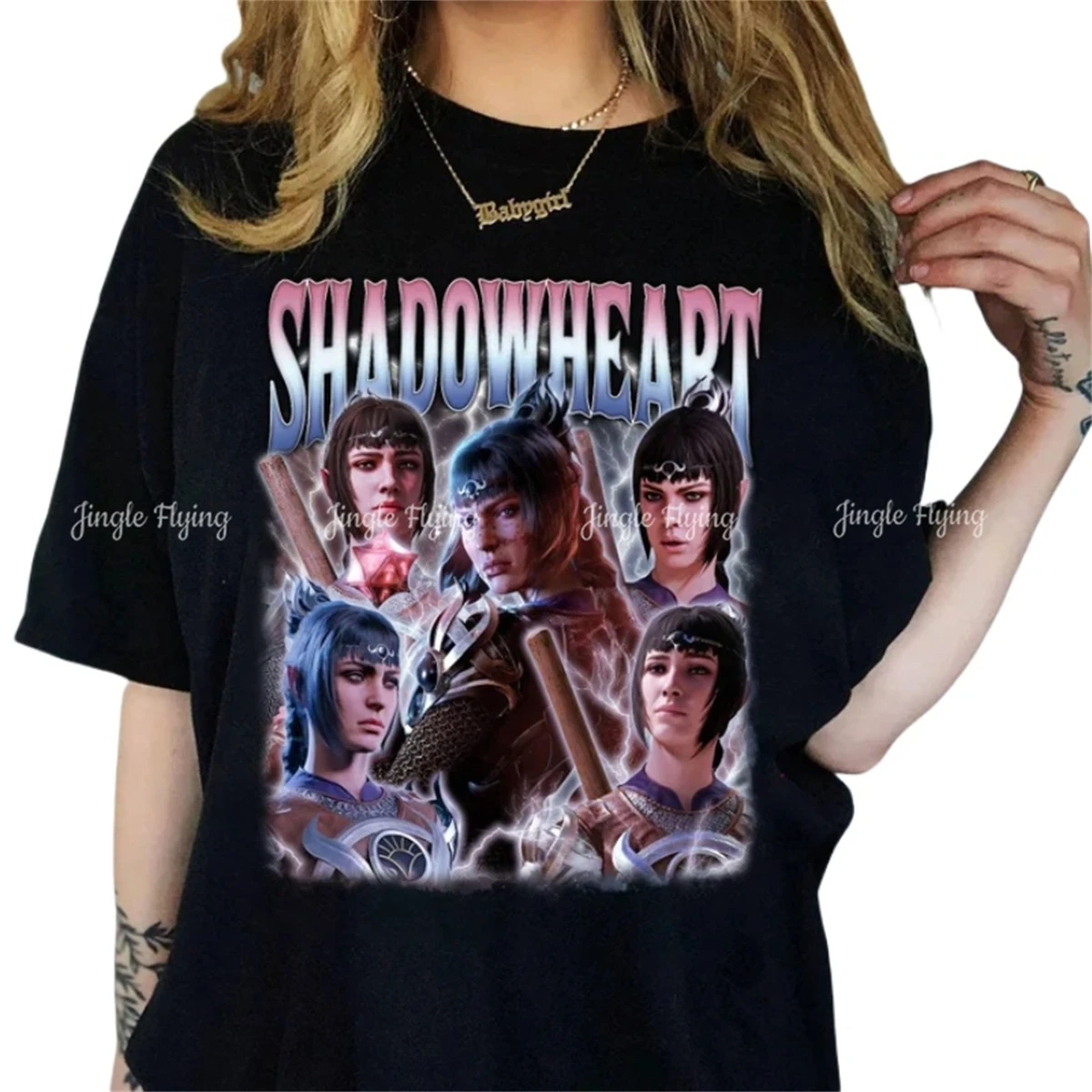 Лимитированная черно-Золотая Винтажная Футболка Shadowheart balhardgate 3 подарок для