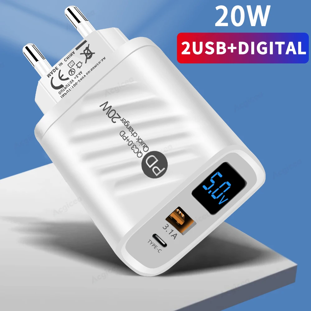 20W USB Charger Digital Display PD Fast Charging Charger Quick Charge 3.0 For iPhone 14 13 Xiaomi Samsung Phone Charger Adapter
20W USB Charger Digital Display PD Fast Charging Charger Quick Charge 3.0 For iPhone 14 13 Xiaomi Samsung Phone Charger Adapter