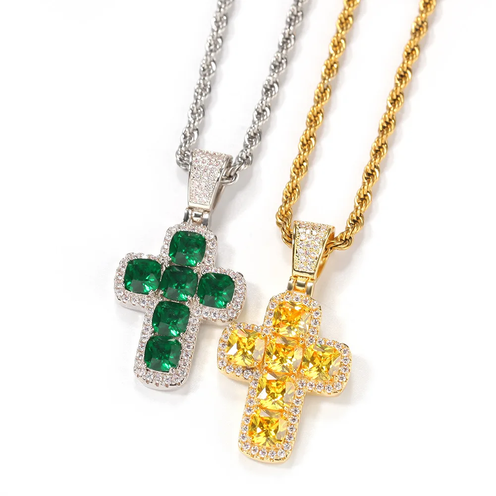 

Ожерелье с подвеской-крестом в стиле хип-хоп, веревочная цепочка 3 мм, кулон с фианитом AAA для мужчин и женщин, Подарочная бижутерия